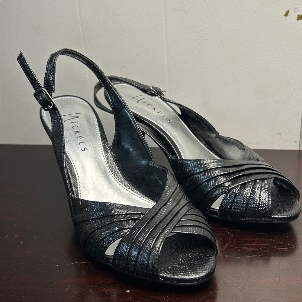 Nickels Women’s 6 Black Peep-Toe Slingback Heels